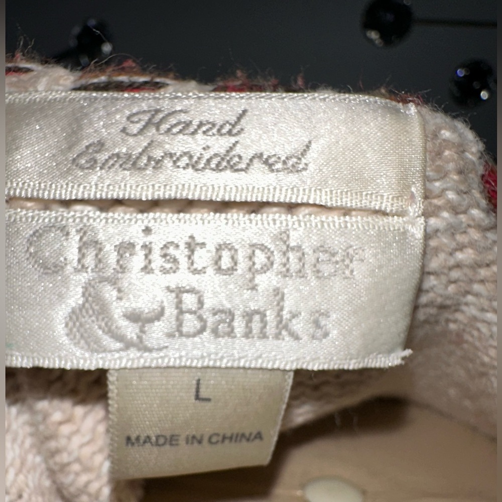 Christopher & Banks Women’s Beige Embroidered‎ Long Sleeve Size L Knit Sweater - Picture 5 of 13